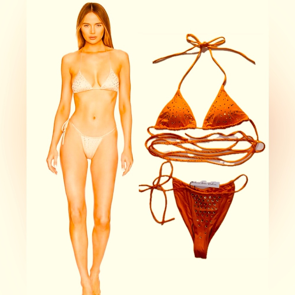 Monica Hansen Stardust Orange Ring Bikini Set Strappy Swim S NWT Resort